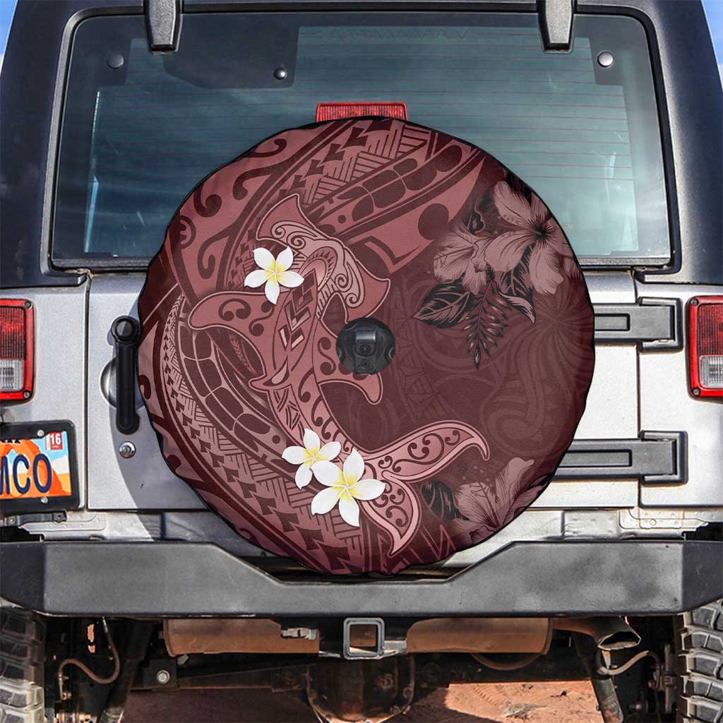 Polynesia Hammerhead Shark Spare Tire Cover Tropical Flowers Tribal Pattern Oxblood LT05 Oxblood - Polynesian Pride