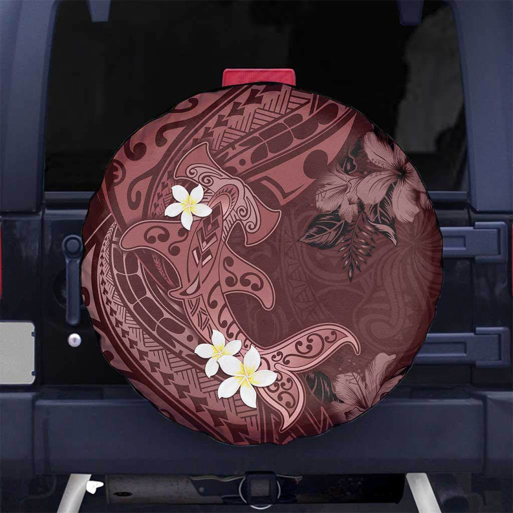 Polynesia Hammerhead Shark Spare Tire Cover Tropical Flowers Tribal Pattern Oxblood LT05 - Polynesian Pride