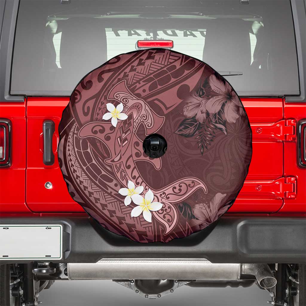 Polynesia Hammerhead Shark Spare Tire Cover Tropical Flowers Tribal Pattern Oxblood LT05 - Polynesian Pride