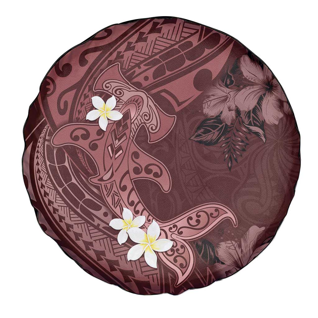 Polynesia Hammerhead Shark Spare Tire Cover Tropical Flowers Tribal Pattern Oxblood LT05 - Polynesian Pride