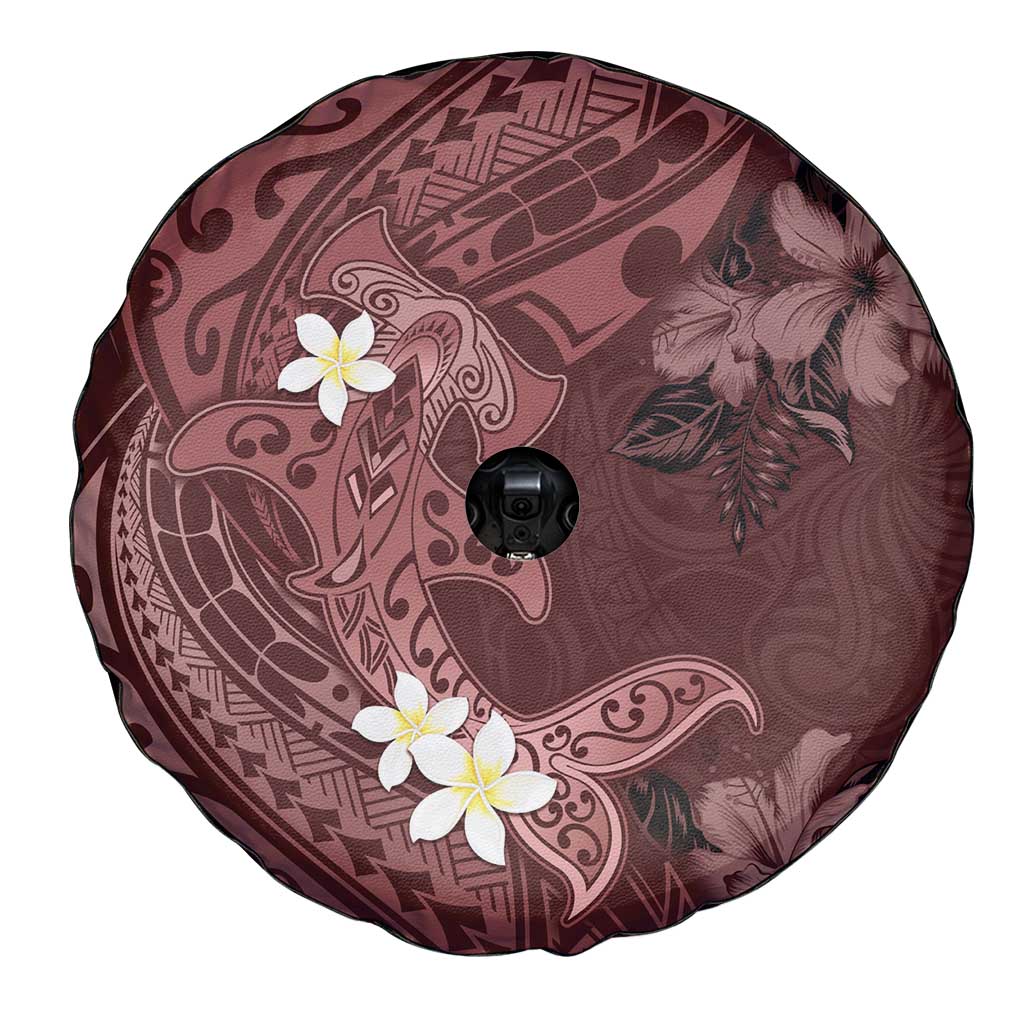 Polynesia Hammerhead Shark Spare Tire Cover Tropical Flowers Tribal Pattern Oxblood LT05 - Polynesian Pride
