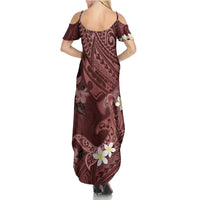 Polynesia Hammerhead Shark Summer Maxi Dress Tropical Flowers Tribal Pattern Oxblood LT05 - Polynesian Pride
