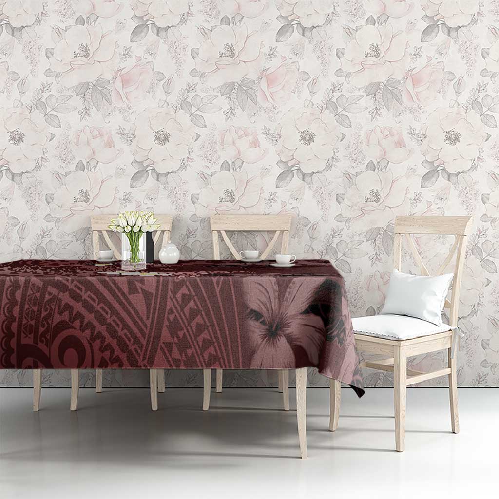 Polynesia Hammerhead Shark Tablecloth Tropical Flowers Tribal Pattern Oxblood LT05 - Polynesian Pride