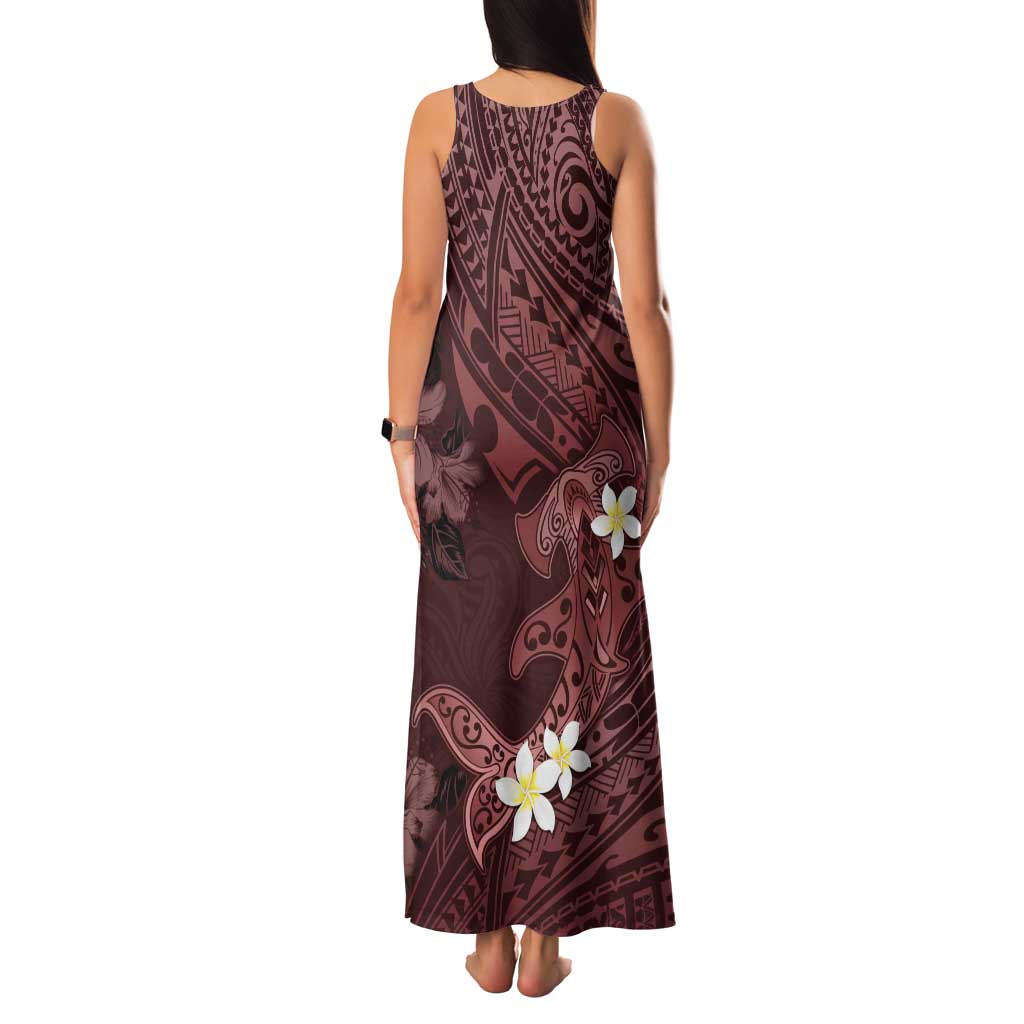 Polynesia Hammerhead Shark Tank Maxi Dress Tropical Flowers Tribal Pattern Oxblood LT05 - Polynesian Pride