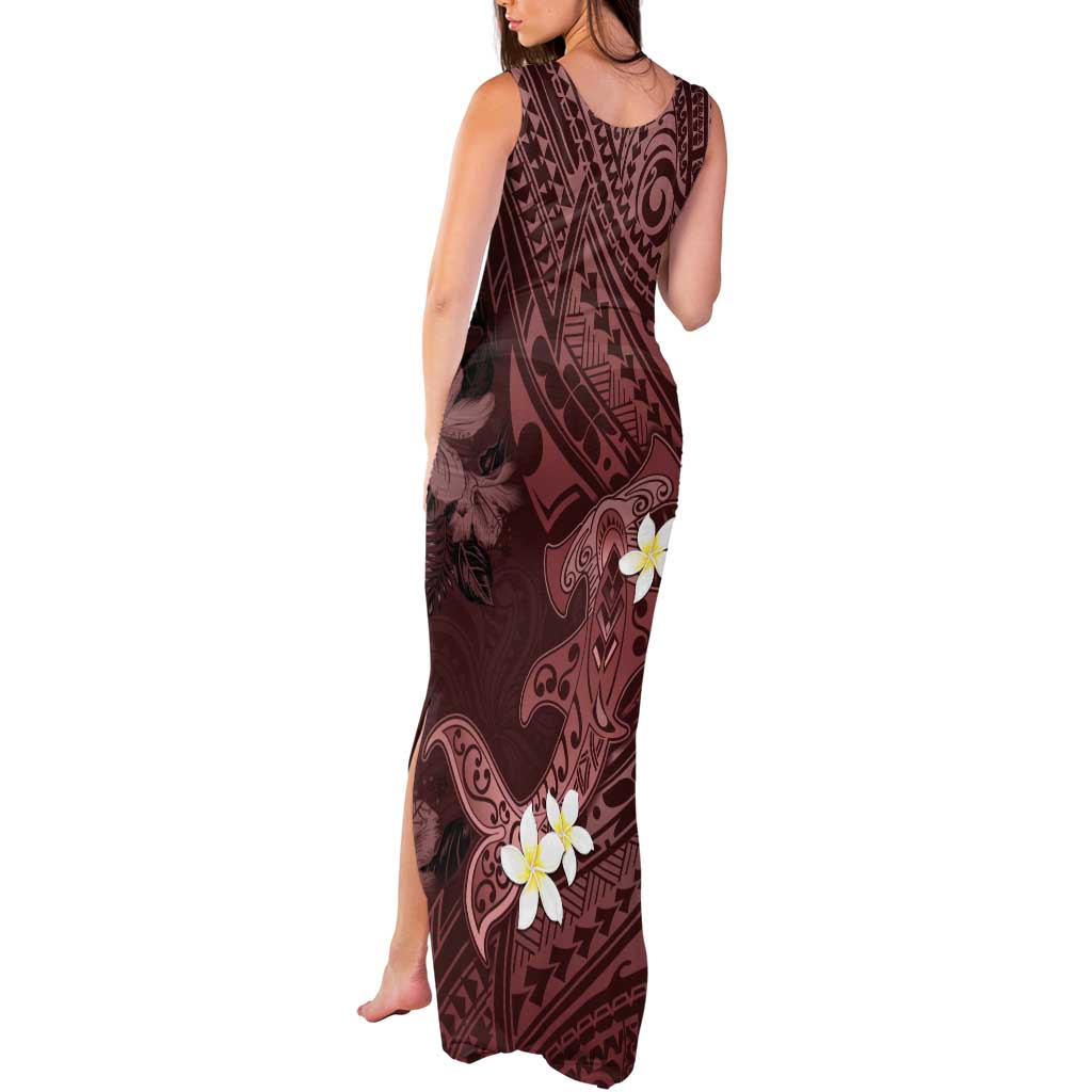 Polynesia Hammerhead Shark Tank Maxi Dress Tropical Flowers Tribal Pattern Oxblood LT05 - Polynesian Pride