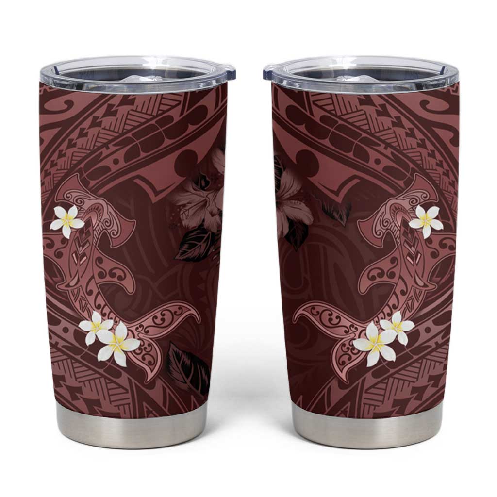 Polynesia Hammerhead Shark Tumbler Cup Tropical Flowers Tribal Pattern Oxblood LT05 Oxblood - Polynesian Pride