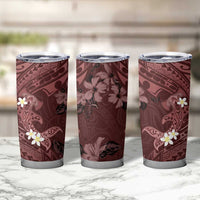 Polynesia Hammerhead Shark Tumbler Cup Tropical Flowers Tribal Pattern Oxblood LT05 - Polynesian Pride