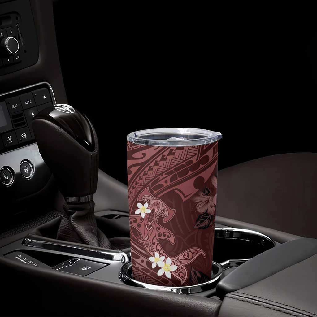 Polynesia Hammerhead Shark Tumbler Cup Tropical Flowers Tribal Pattern Oxblood LT05 - Polynesian Pride