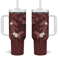 Polynesia Hammerhead Shark Tumbler With Handle Tropical Flowers Tribal Pattern Oxblood LT05 One Size: 40 oz Oxblood - Polynesian Pride