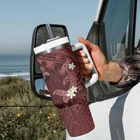 Polynesia Hammerhead Shark Tumbler With Handle Tropical Flowers Tribal Pattern Oxblood LT05 - Polynesian Pride