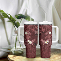 Polynesia Hammerhead Shark Tumbler With Handle Tropical Flowers Tribal Pattern Oxblood LT05 - Polynesian Pride
