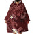 Polynesia Hammerhead Shark Wearable Blanket Hoodie Tropical Flowers Tribal Pattern Oxblood