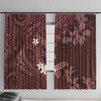 Polynesia Hammerhead Shark Window Curtain Tropical Flowers Tribal Pattern Oxblood LT05 With Hooks Oxblood - Polynesian Pride