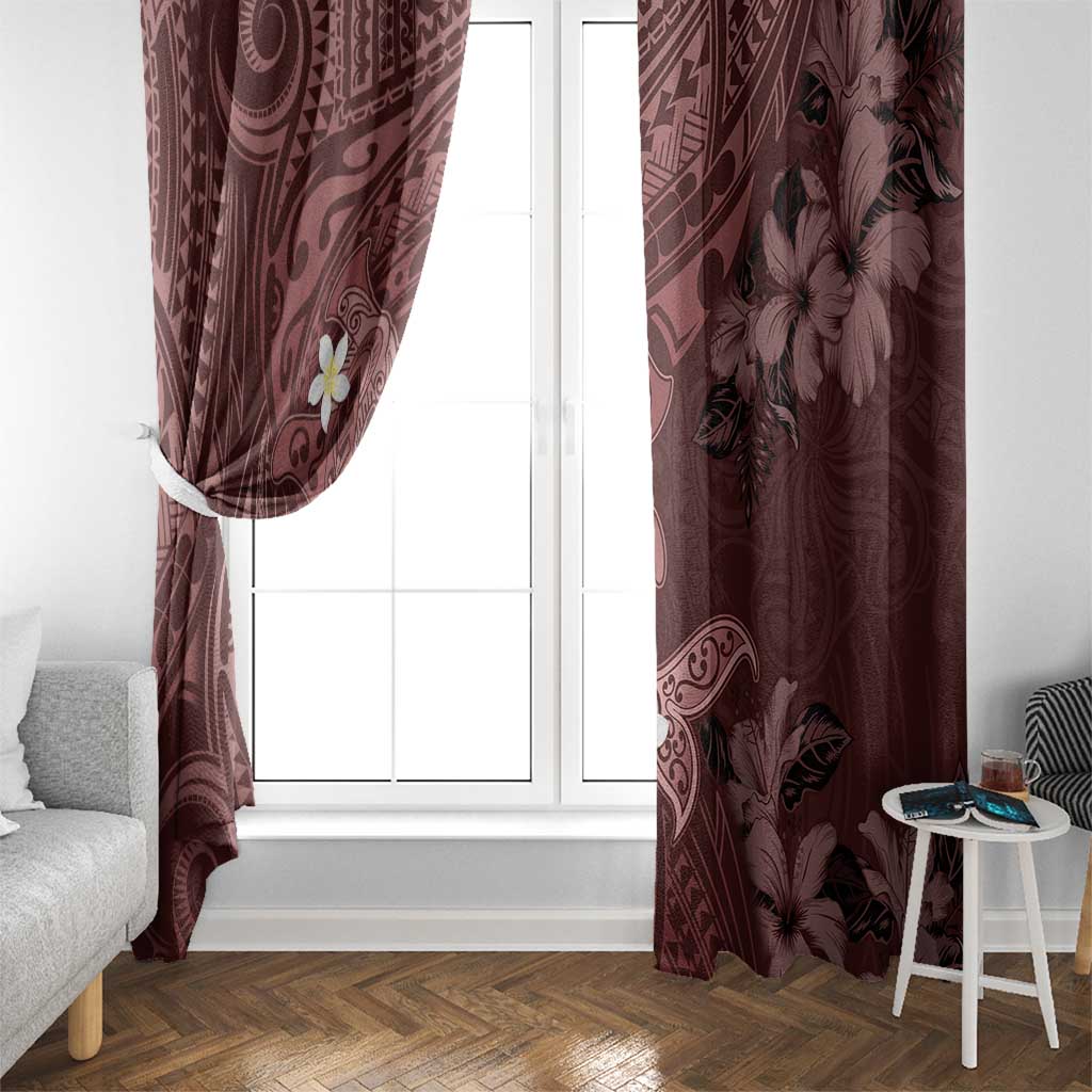 Polynesia Hammerhead Shark Window Curtain Tropical Flowers Tribal Pattern Oxblood LT05 - Polynesian Pride
