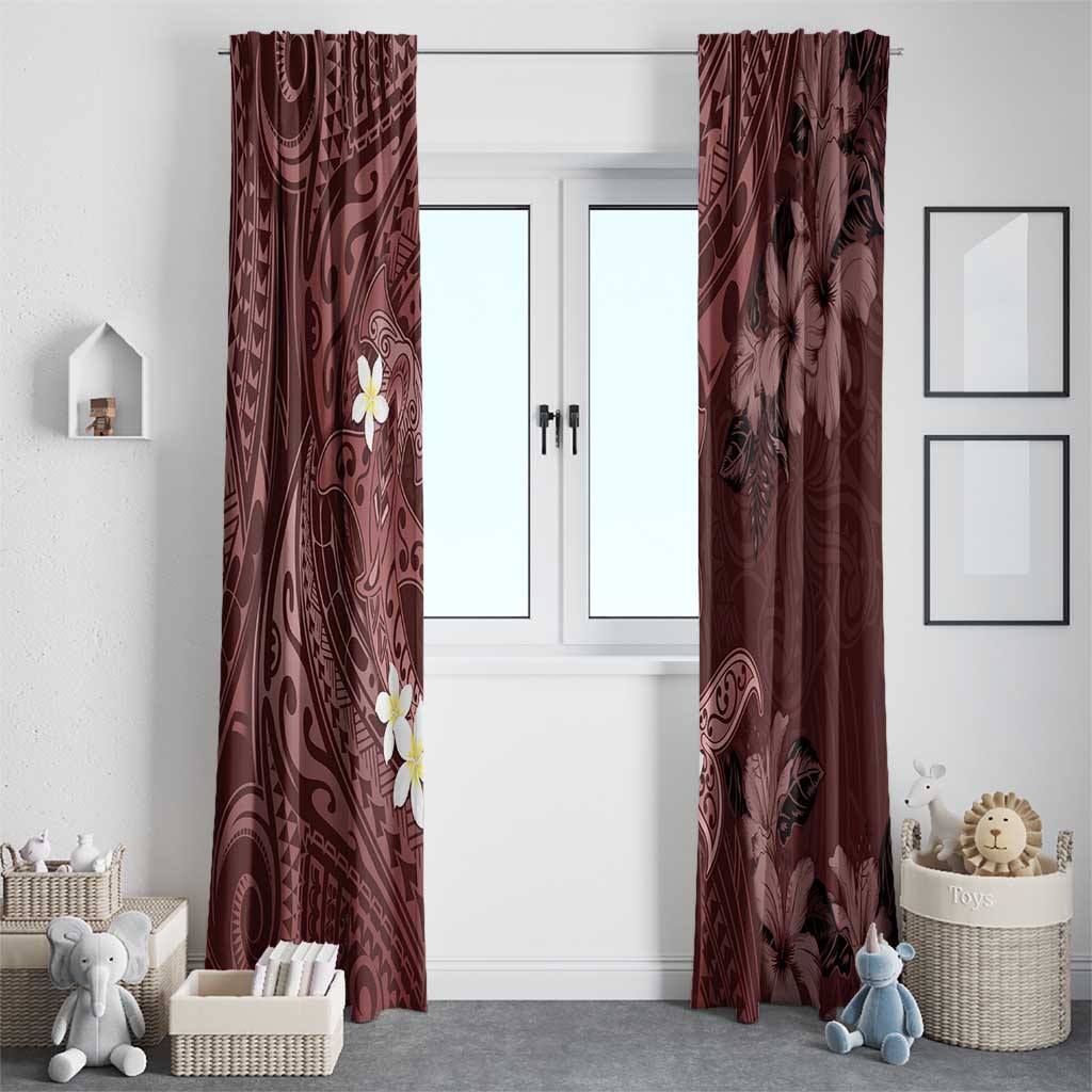 Polynesia Hammerhead Shark Window Curtain Tropical Flowers Tribal Pattern Oxblood LT05 - Polynesian Pride