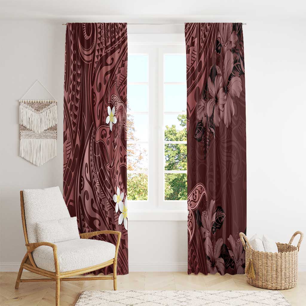 Polynesia Hammerhead Shark Window Curtain Tropical Flowers Tribal Pattern Oxblood LT05 - Polynesian Pride
