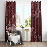 Polynesia Hammerhead Shark Window Curtain Tropical Flowers Tribal Pattern Oxblood LT05 - Polynesian Pride