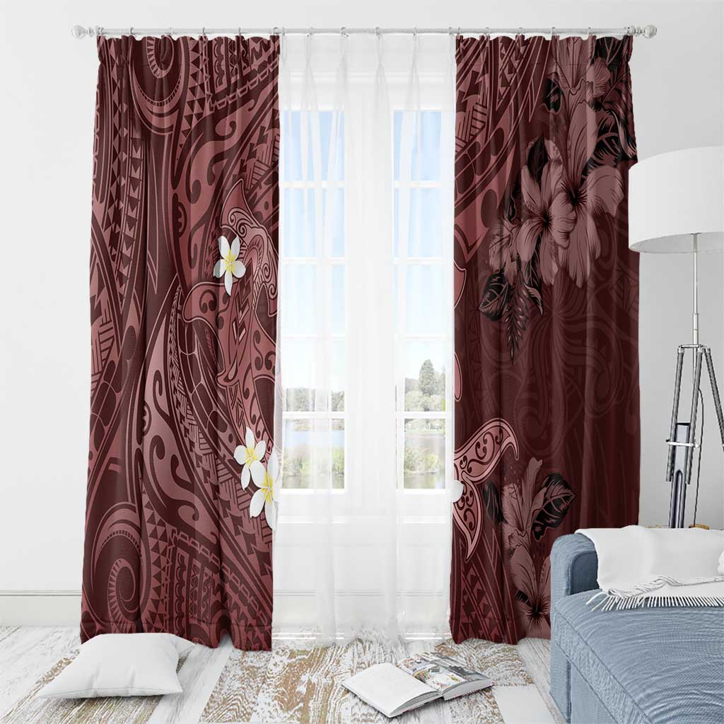 Polynesia Hammerhead Shark Window Curtain Tropical Flowers Tribal Pattern Oxblood LT05 - Polynesian Pride