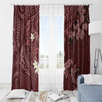 Polynesia Hammerhead Shark Window Curtain Tropical Flowers Tribal Pattern Oxblood LT05 - Polynesian Pride
