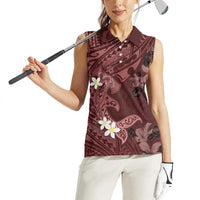 Polynesia Hammerhead Shark Women Sleeveless Polo Shirt Tropical Flowers Tribal Pattern Oxblood
