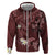 Polynesia Hammerhead Shark Zip Hoodie Tropical Flowers Tribal Pattern Oxblood