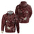 Polynesia Hammerhead Shark Zip Hoodie Tropical Flowers Tribal Pattern Oxblood