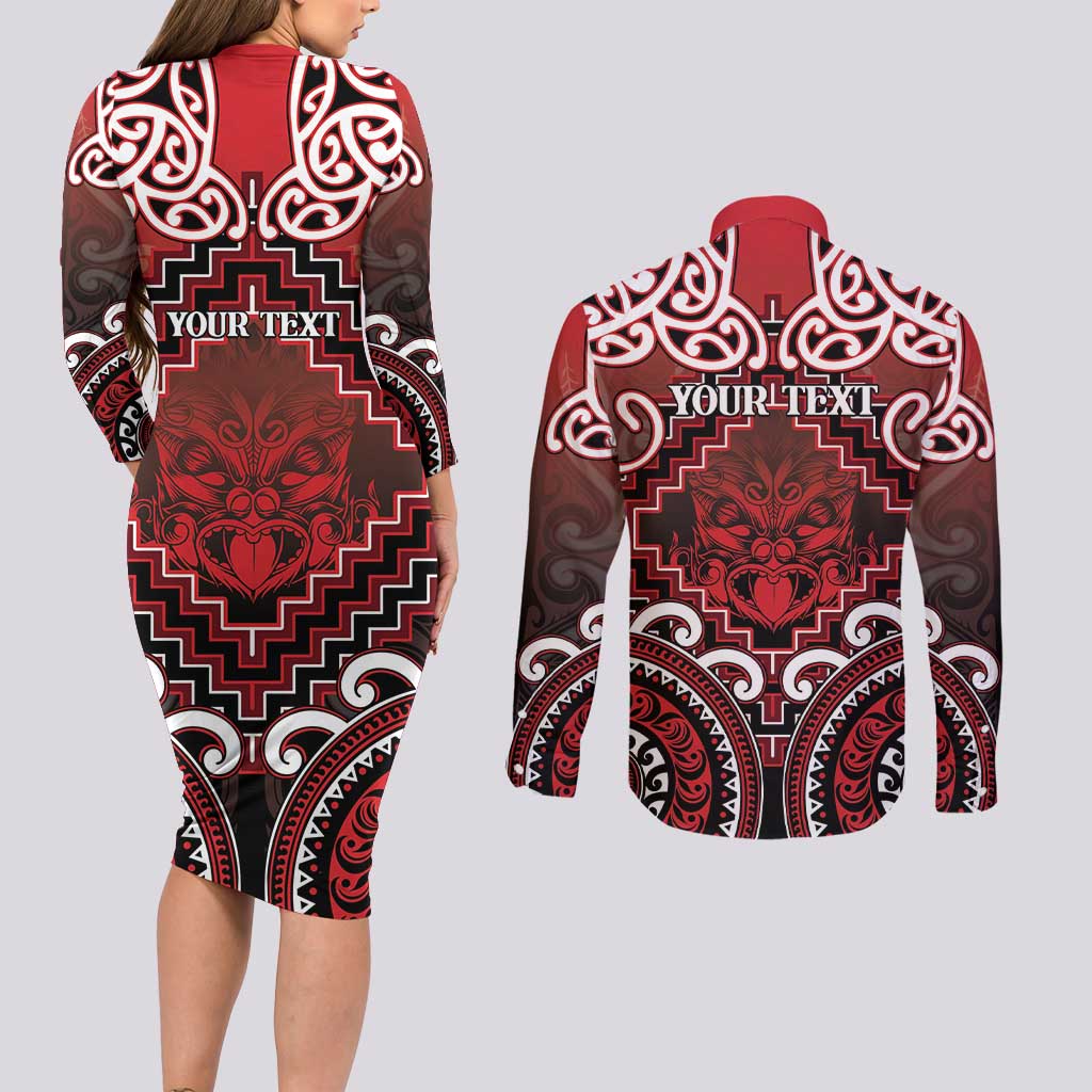 Personalised New Zealand Aotearoa Couples Matching Long Sleeve Bodycon Dress and Long Sleeve Button Shirt Te Reo Maori Ake Ake Ake - Polynesian Pride