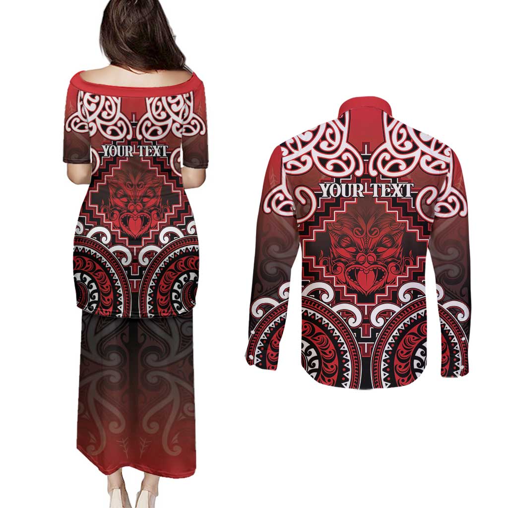 Personalised New Zealand Aotearoa Couples Matching Puletasi and Long Sleeve Button Shirt Te Reo Maori Ake Ake Ake - Polynesian Pride