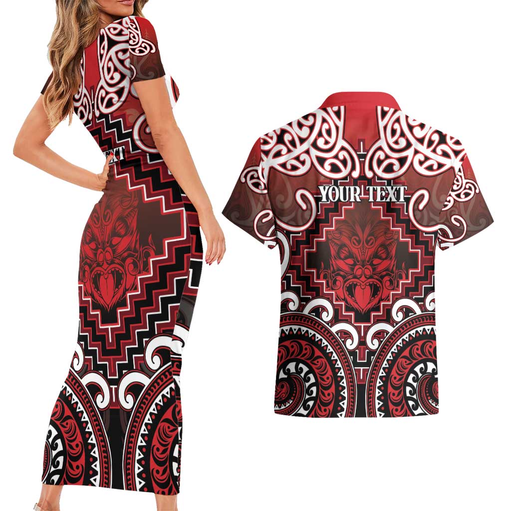 Personalised New Zealand Aotearoa Couples Matching Short Sleeve Bodycon Dress and Hawaiian Shirt Te Reo Maori Ake Ake Ake - Polynesian Pride