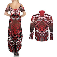 Personalised New Zealand Aotearoa Couples Matching Summer Maxi Dress and Long Sleeve Button Shirt Te Reo Maori Ake Ake Ake - Polynesian Pride