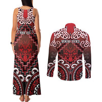 Personalised New Zealand Aotearoa Couples Matching Tank Maxi Dress and Long Sleeve Button Shirt Te Reo Maori Ake Ake Ake - Polynesian Pride