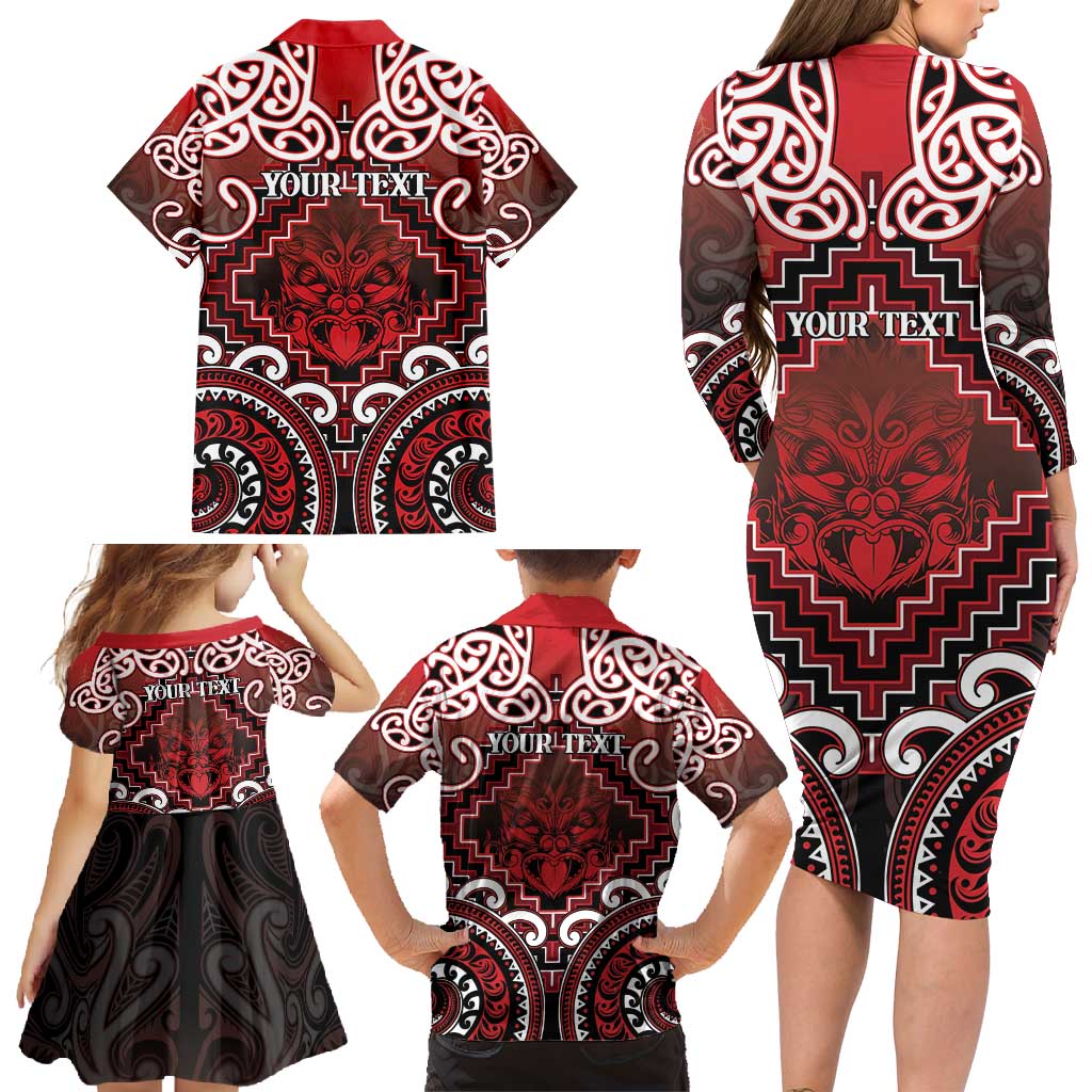 Personalised New Zealand Aotearoa Family Matching Long Sleeve Bodycon Dress and Hawaiian Shirt Te Reo Maori Ake Ake Ake - Polynesian Pride