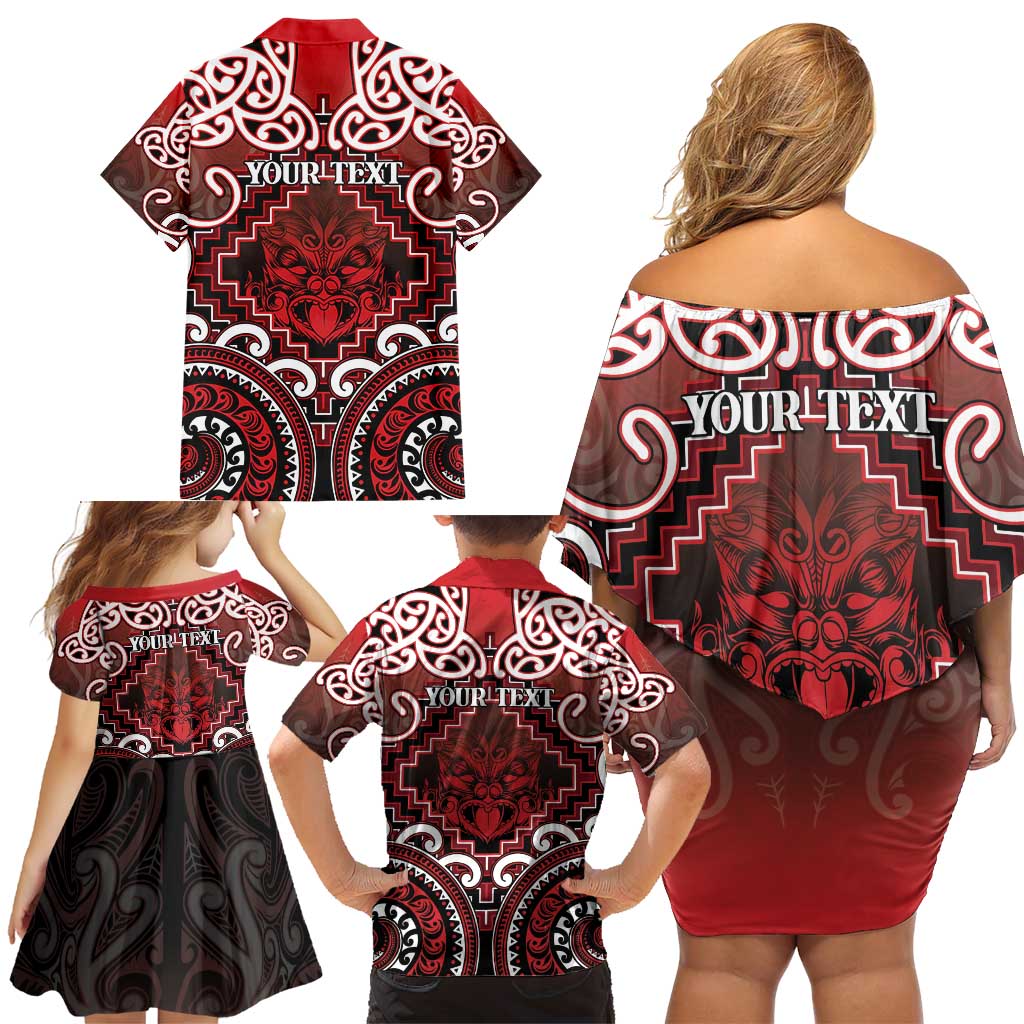 Personalised New Zealand Aotearoa Family Matching Off Shoulder Short Dress and Hawaiian Shirt Te Reo Maori Ake Ake Ake - Polynesian Pride