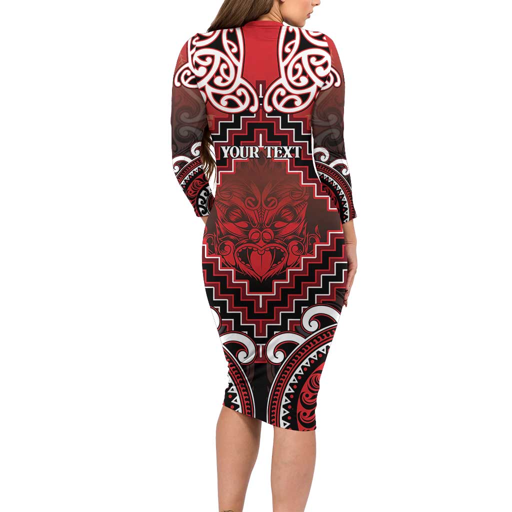 Personalised New Zealand Aotearoa Long Sleeve Bodycon Dress Te Reo Maori Ake Ake Ake - Polynesian Pride