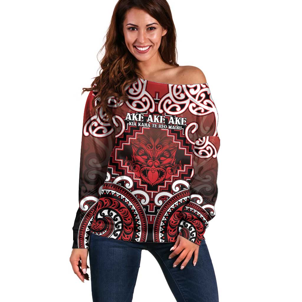 Personalised New Zealand Aotearoa Off Shoulder Sweater Te Reo Maori Ake Ake Ake - Polynesian Pride