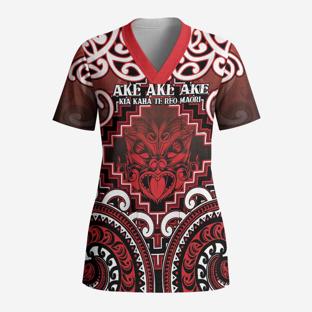 Personalised New Zealand Aotearoa Scrub Top Te Reo Maori Ake Ake Ake - Polynesian Pride