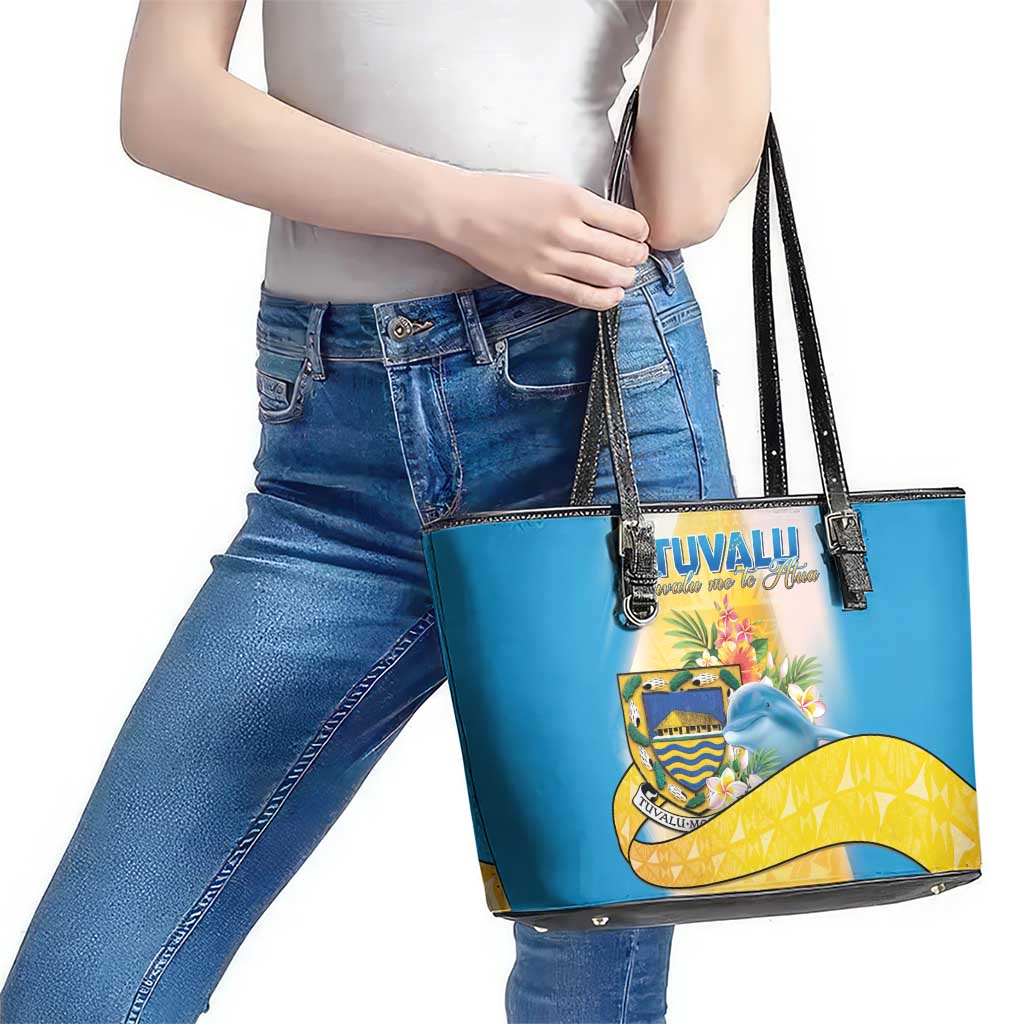 Tuvalu Independence Day Leather Tote Bag Tuvalu Mo Te Atua - Polynesian Pride