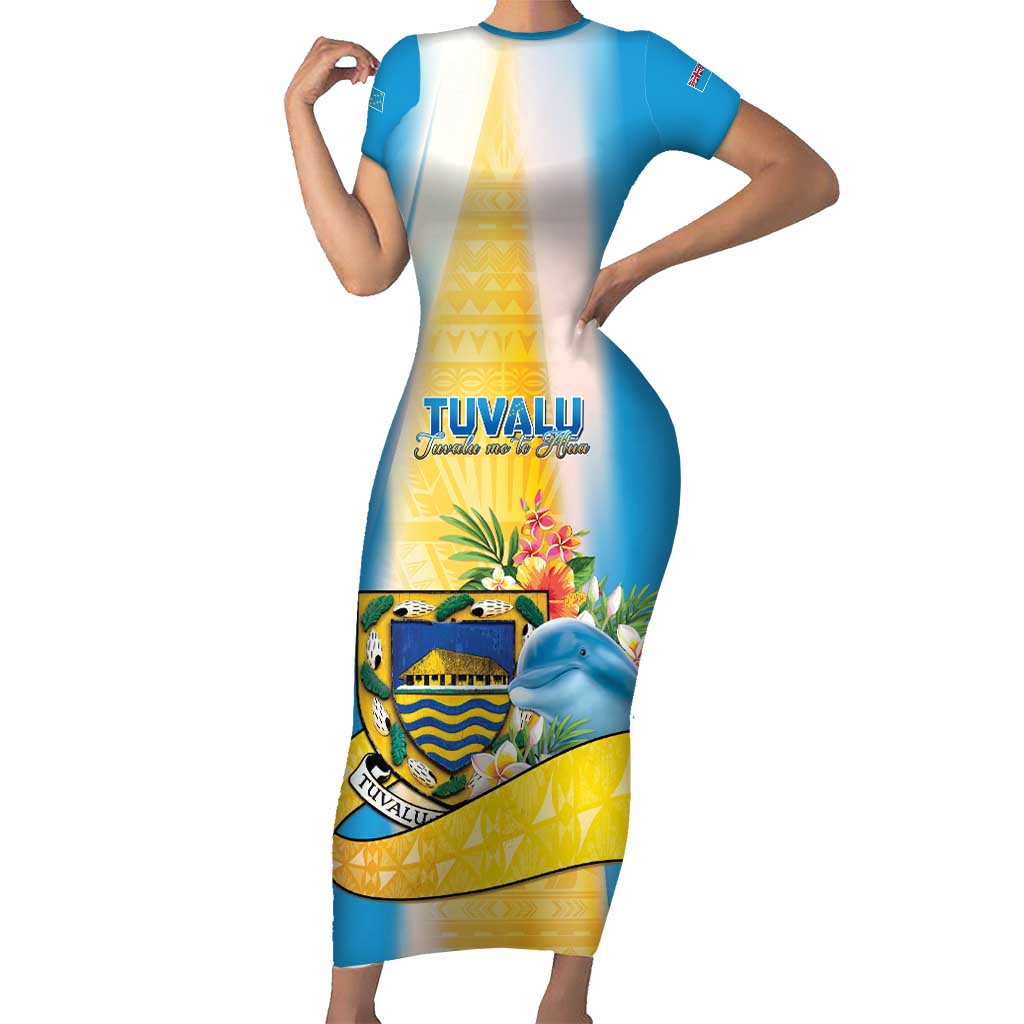 Personalised Tuvalu Independence Day Short Sleeve Bodycon Dress Tuvalu Mo Te Atua - Polynesian Pride