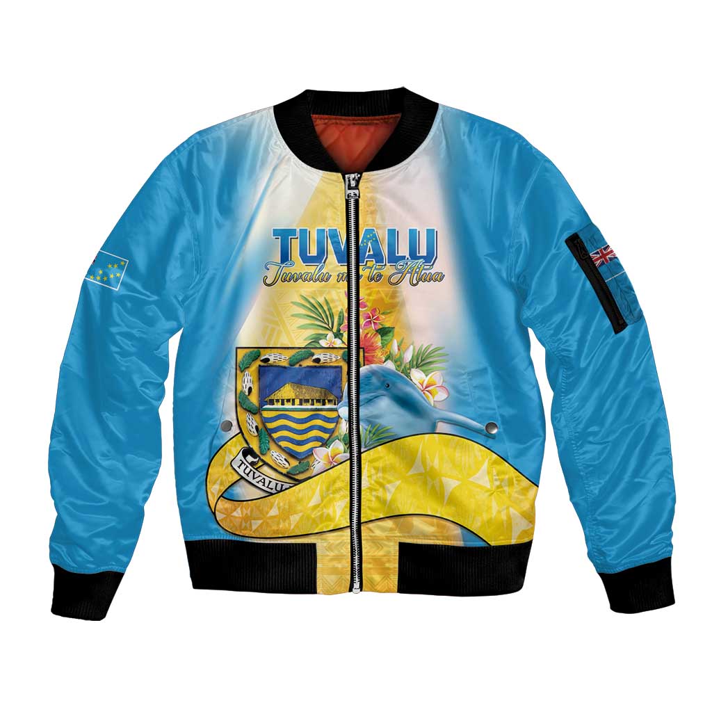 Personalised Tuvalu Independence Day Sleeve Zip Bomber Jacket Tuvalu Mo Te Atua - Polynesian Pride