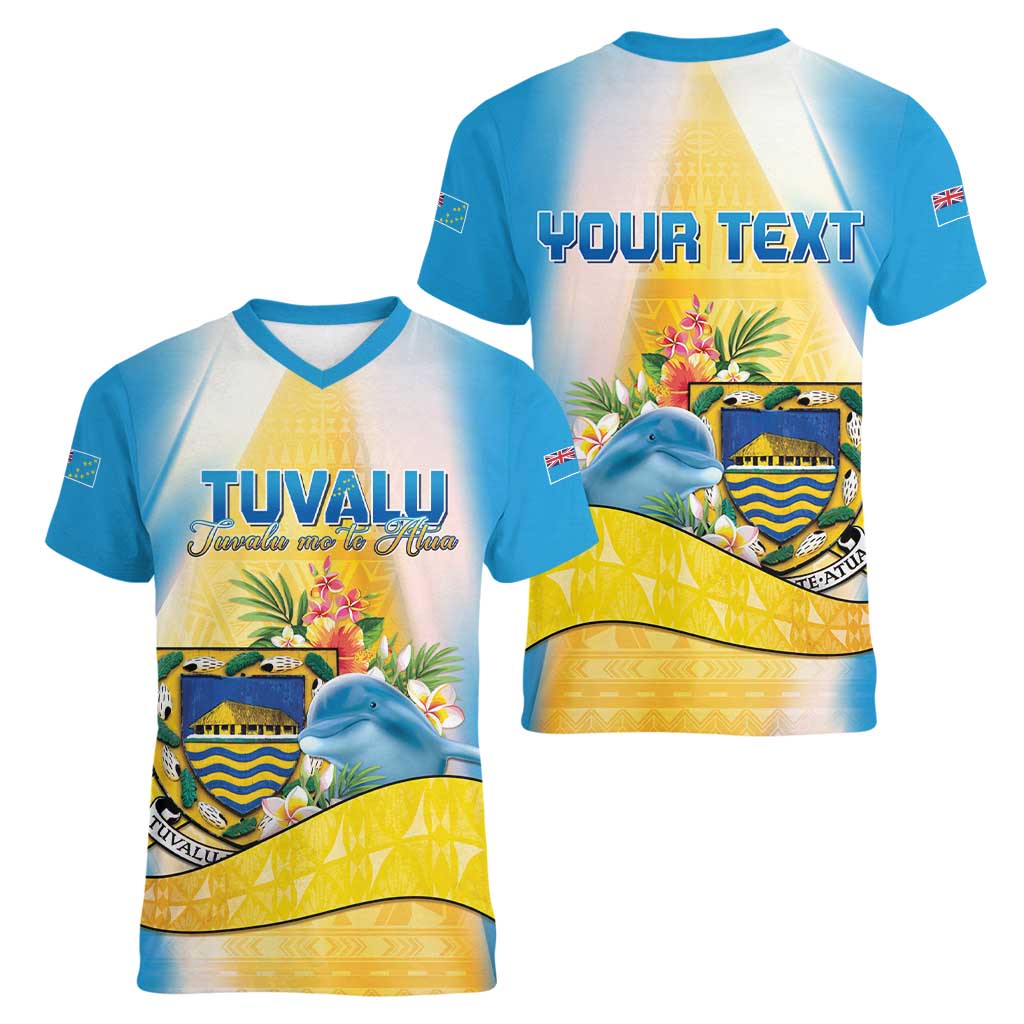 Personalised Tuvalu Independence Day Women V-Neck T-Shirt Tuvalu Mo Te Atua - Polynesian Pride