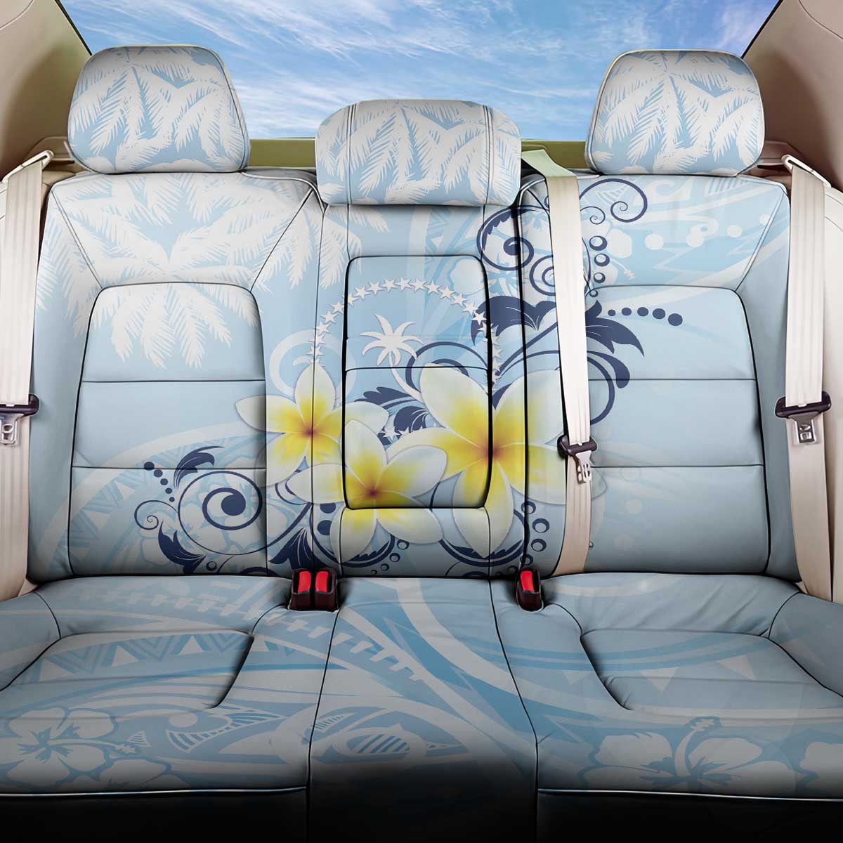 FSM Chuuk Constitution Day Back Car Seat Cover Polynesian Curves Plumeria - Polynesian Pride