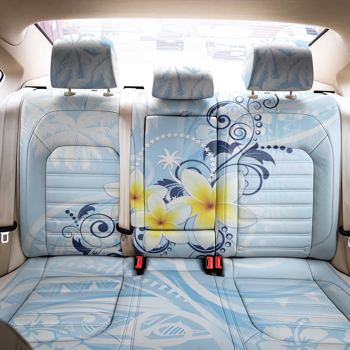 FSM Chuuk Constitution Day Back Car Seat Cover Polynesian Curves Plumeria - Polynesian Pride