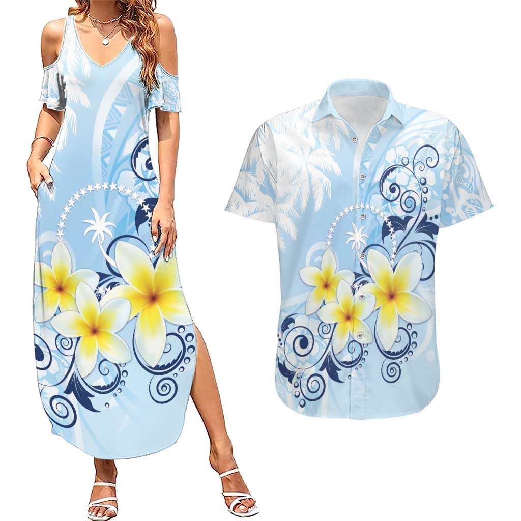 FSM Chuuk Constitution Day Couples Matching Summer Maxi Dress and Hawaiian Shirt Polynesian Curves Plumeria - Polynesian Pride
