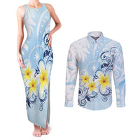 FSM Chuuk Constitution Day Couples Matching Tank Maxi Dress and Long Sleeve Button Shirt Polynesian Curves Plumeria - Polynesian Pride