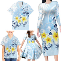 FSM Chuuk Constitution Day Family Matching Long Sleeve Bodycon Dress and Hawaiian Shirt Polynesian Curves Plumeria - Polynesian Pride