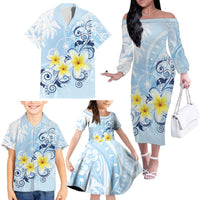 FSM Chuuk Constitution Day Family Matching Off The Shoulder Long Sleeve Dress and Hawaiian Shirt Polynesian Curves Plumeria - Polynesian Pride