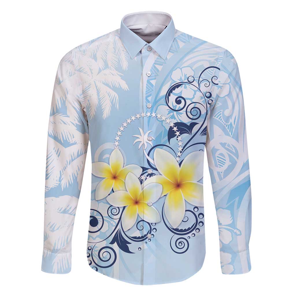 FSM Chuuk Constitution Day Family Matching Off Shoulder Short Dress and Hawaiian Shirt Polynesian Curves Plumeria - Polynesian Pride