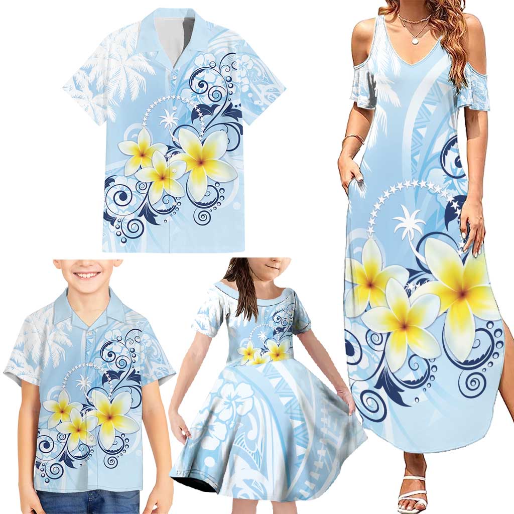 FSM Chuuk Constitution Day Family Matching Summer Maxi Dress and Hawaiian Shirt Polynesian Curves Plumeria - Polynesian Pride