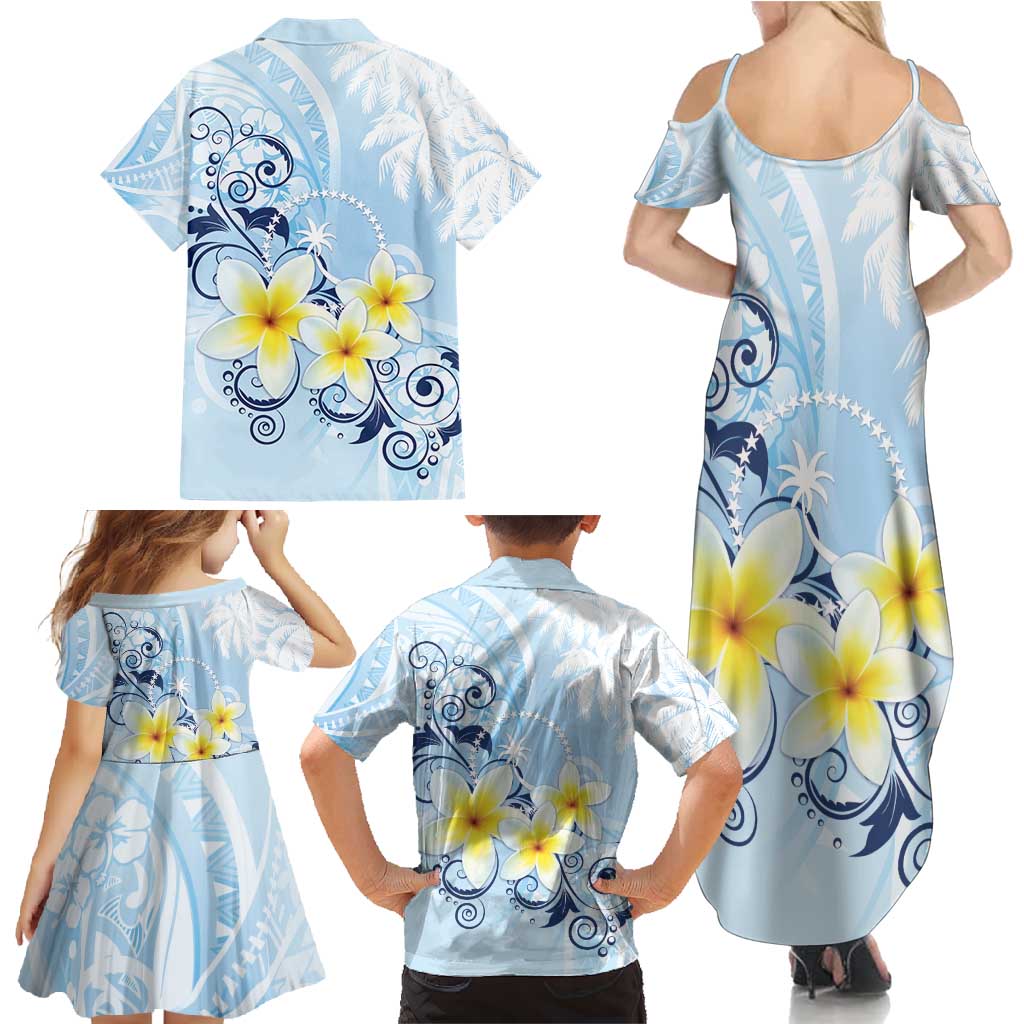 FSM Chuuk Constitution Day Family Matching Summer Maxi Dress and Hawaiian Shirt Polynesian Curves Plumeria - Polynesian Pride