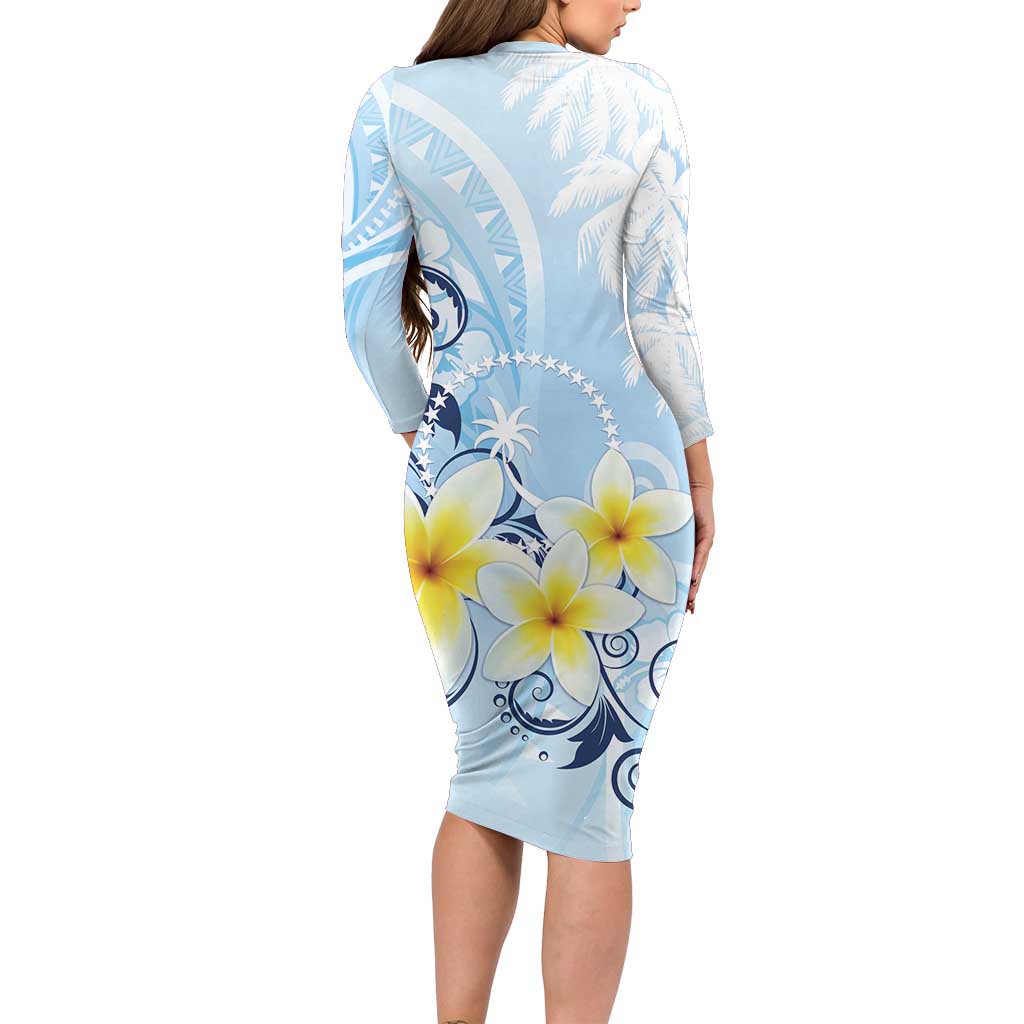FSM Chuuk Constitution Day Long Sleeve Bodycon Dress Polynesian Curves Plumeria - Polynesian Pride